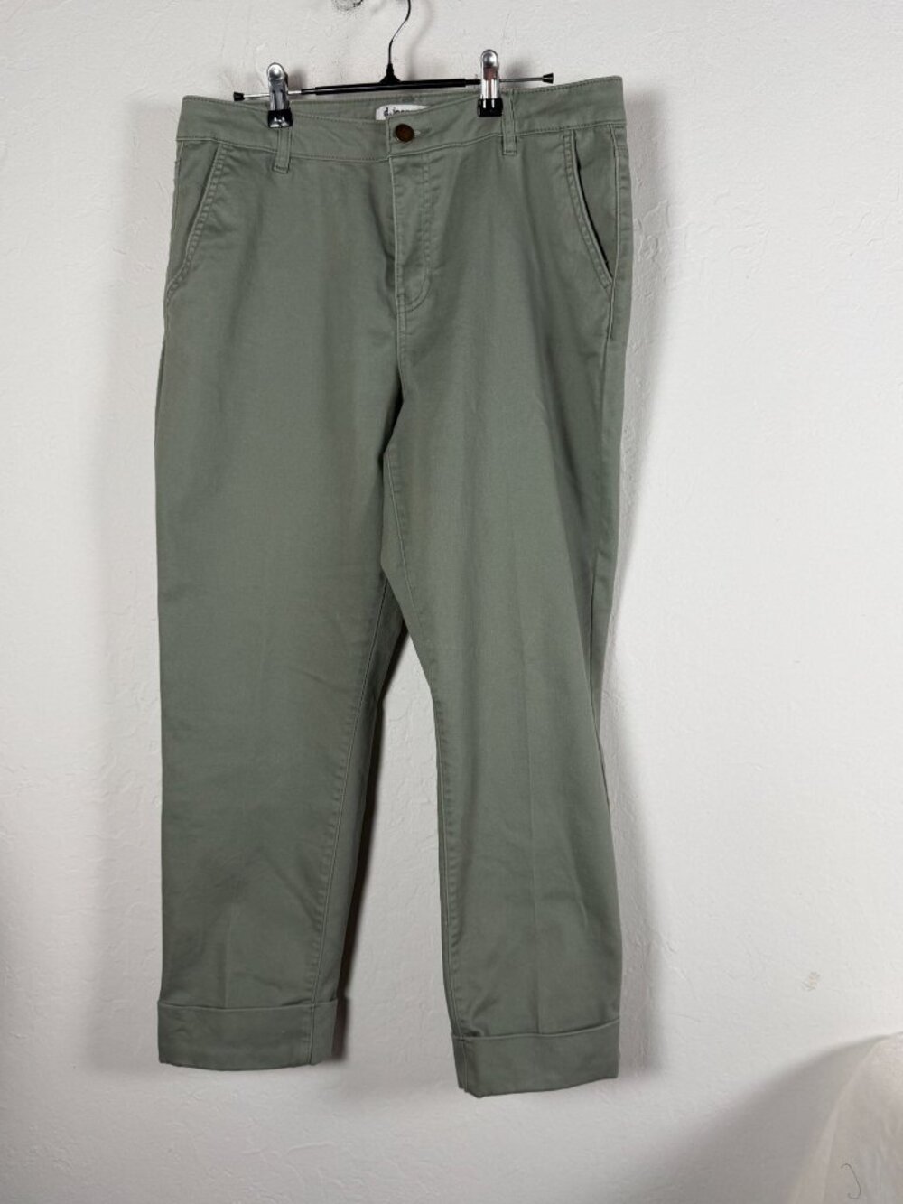 D.Jeans Womens Olive Green Cropped Pants Size 12 Cuffed Hem Stretch Chino Ankle